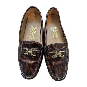 Salvatore Ferragamo Womens Driving Loafer Sz 6 M Brown Patent Leather Slip Ons